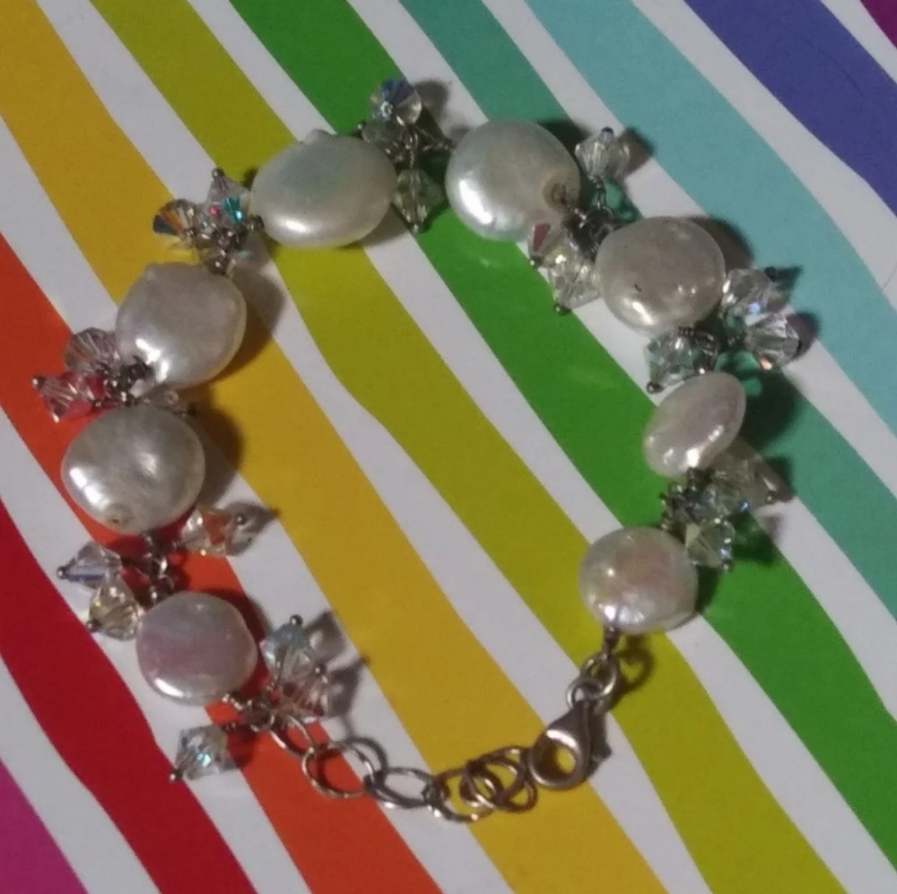 Sterling/925 BUTTON PEARL Bracelet